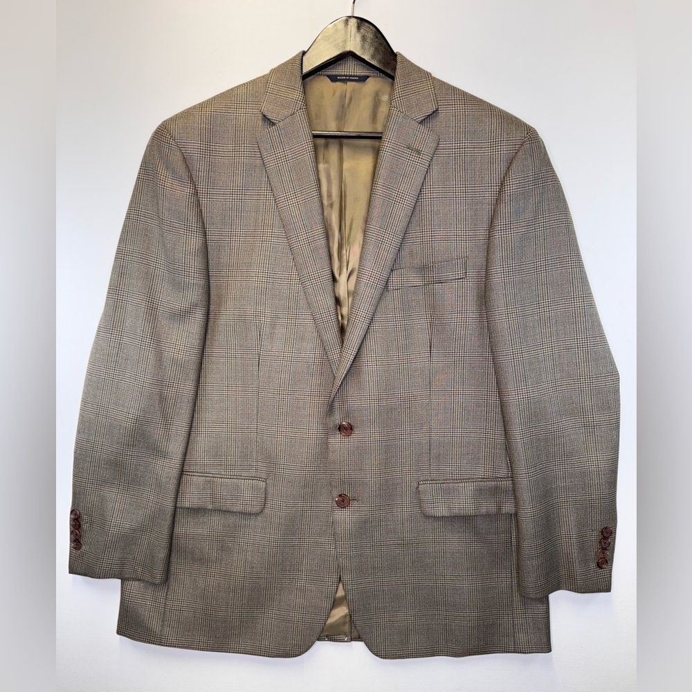 Ralph Ralph Lauren men’s silk wool brown plaid blazer sport coat size 44R preppy